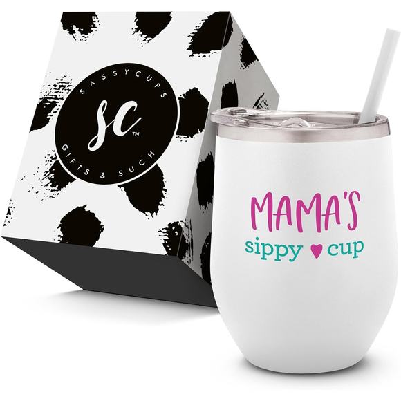 SassyCups Mommy's Sippy Cup | Stainless Steel Stemless Wine Tumbler with Stra... - Picture 1 of 16